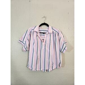 Universal Thread Women's Multicolor Striped Short Sleeve Crop Blouse Top Size XL